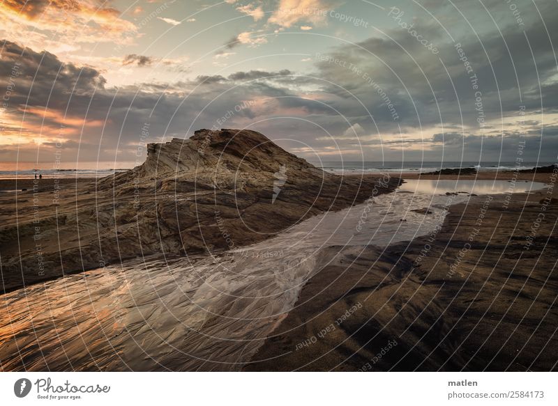 estuary Elements Sky Clouds Horizon Sunrise Sunset Summer Weather Beautiful weather Hill Rock Waves Coast River bank Beach Ocean Brook Dark Gigantic Glittering