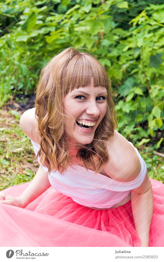 portrait of laughing woman with blond hair on summer background Eating Happy Hair and hairstyles Make-up Summer To talk Woman Adults 18 - 30 years