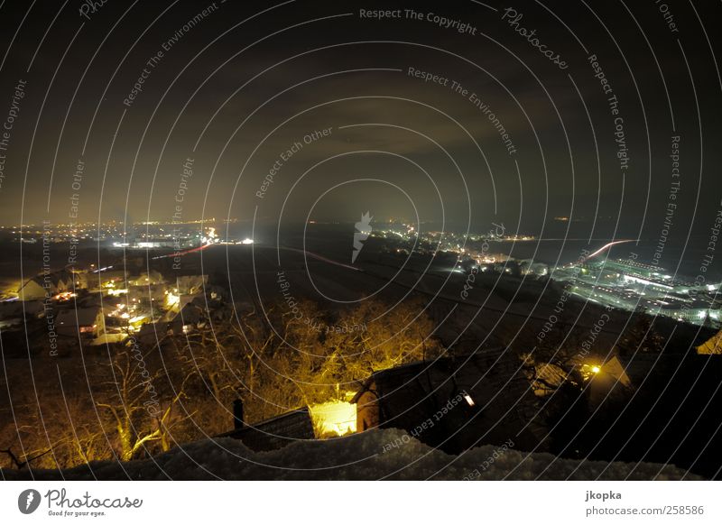 nightlight Landscape Night sky Stars Winter Snow Village Dark Original Colour photo Exterior shot Deserted Long exposure Bird's-eye view Panorama (View)