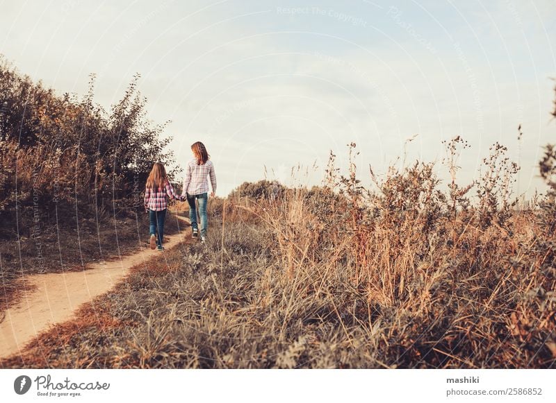 mother and daughter on the walk on summer field Lifestyle Joy Vacation & Travel Summer Parents Adults Mother Family & Relations Nature Autumn Warmth Meadow