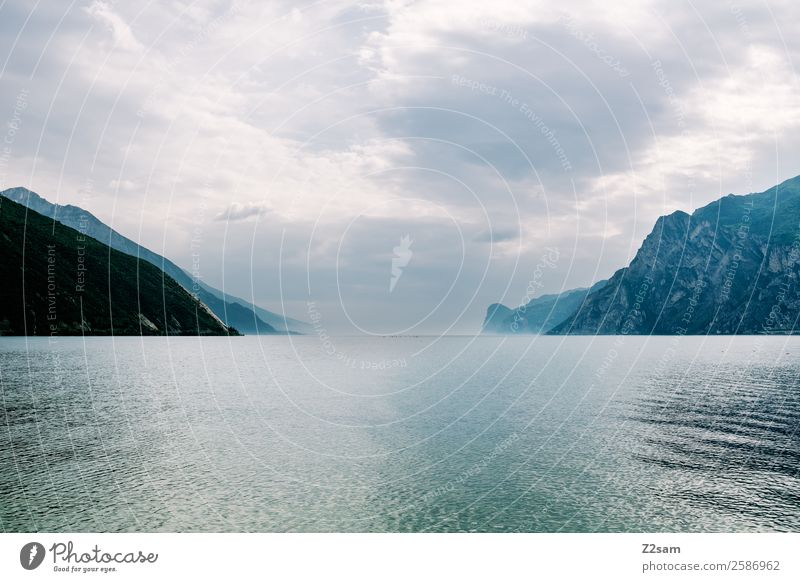 lago di garda Environment Nature Landscape Summer Bad weather Fog Mountain Dark Natural Loneliness Horizon Idyll Sustainability Calm Lake Garda Italy