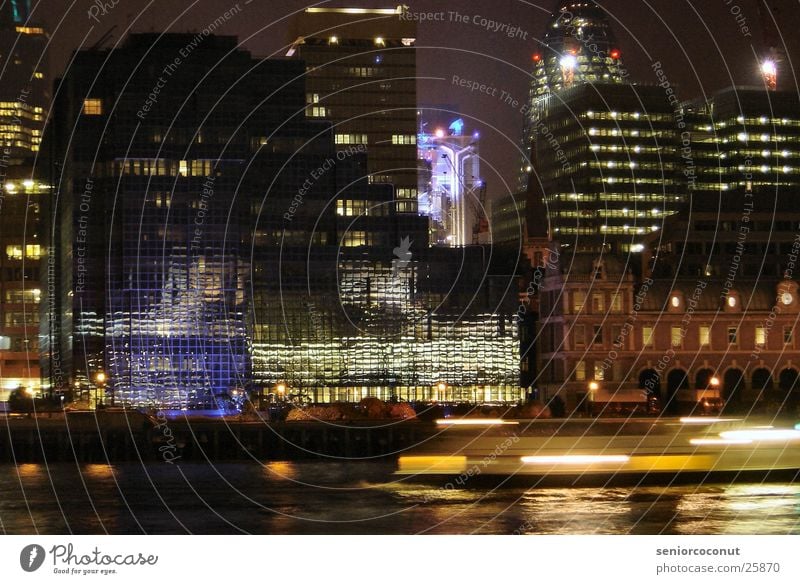 London banks of the Thames at night Night Reflection Europe Light Water River Lloyd Building Architecture