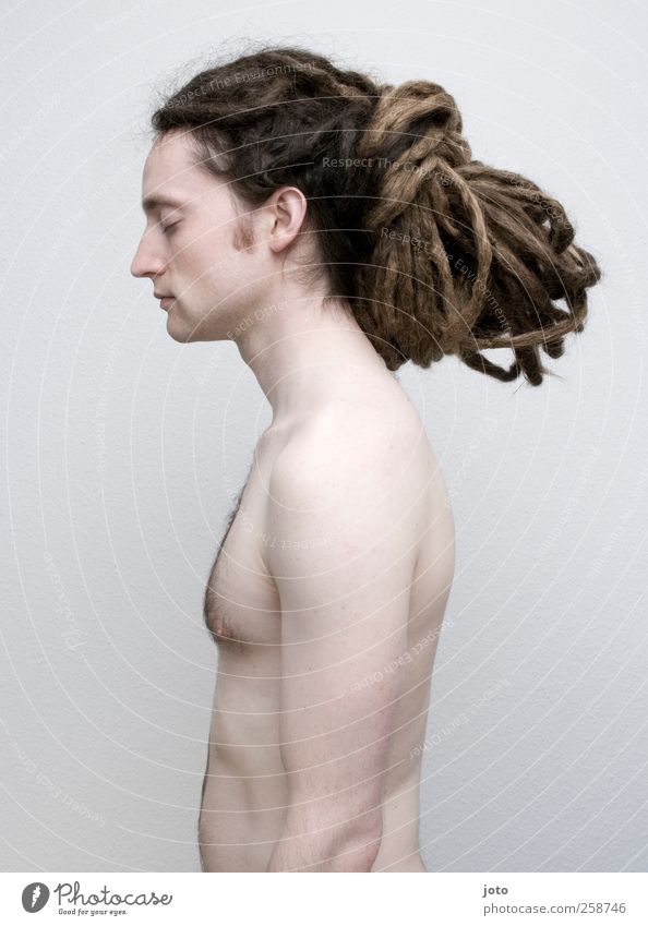 knot Masculine Young man Youth (Young adults) Hair and hairstyles Long-haired Dreadlocks To enjoy Wait Exceptional Hip & trendy Uniqueness Naked Self-confident