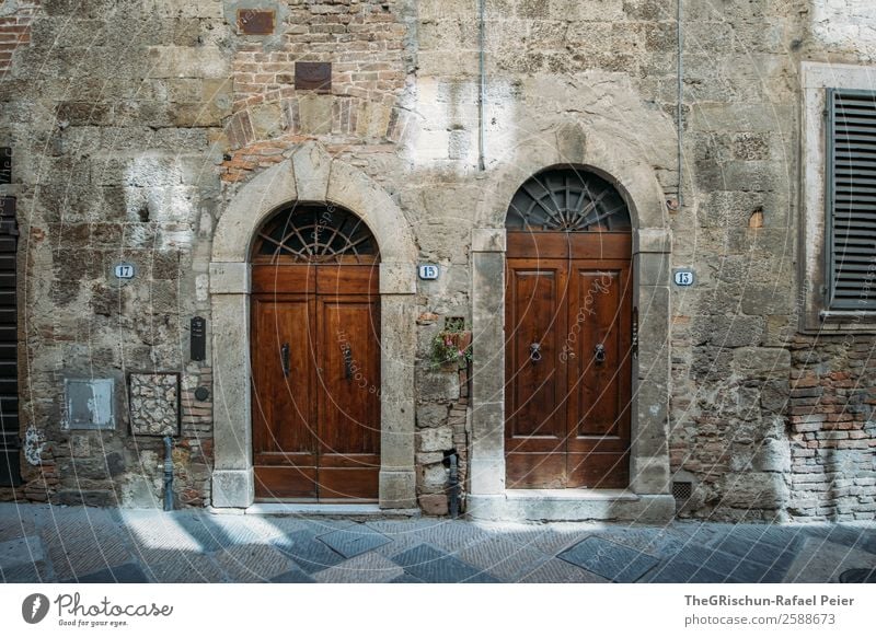 2 doors down Village Small Town Blue Brown Gray Black Door House (Residential Structure) Neighbor Italy Tuscany Ancient Wall (barrier) Light Shadow