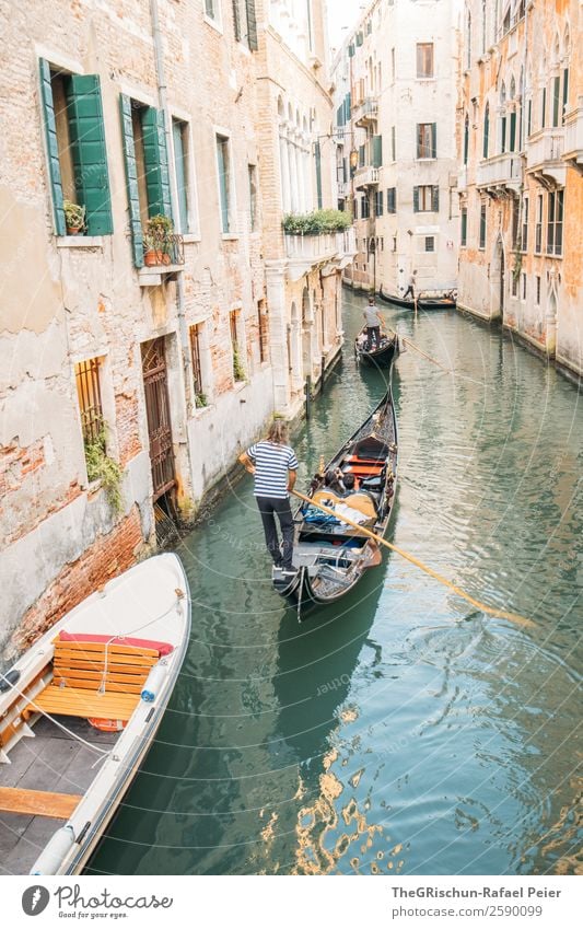 Venice - Gondoliere Small Town Port City Tourist Attraction Blue Yellow Gold Green Silver White Italy Water Gondola (Boat) Channel Watercraft Navigation