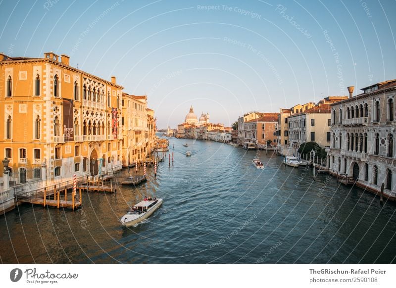 Grand Canal Small Town Port City Tourist Attraction Landmark Blue Brown Yellow Gold White Venice Italy Navigation Watercraft Canal Grande