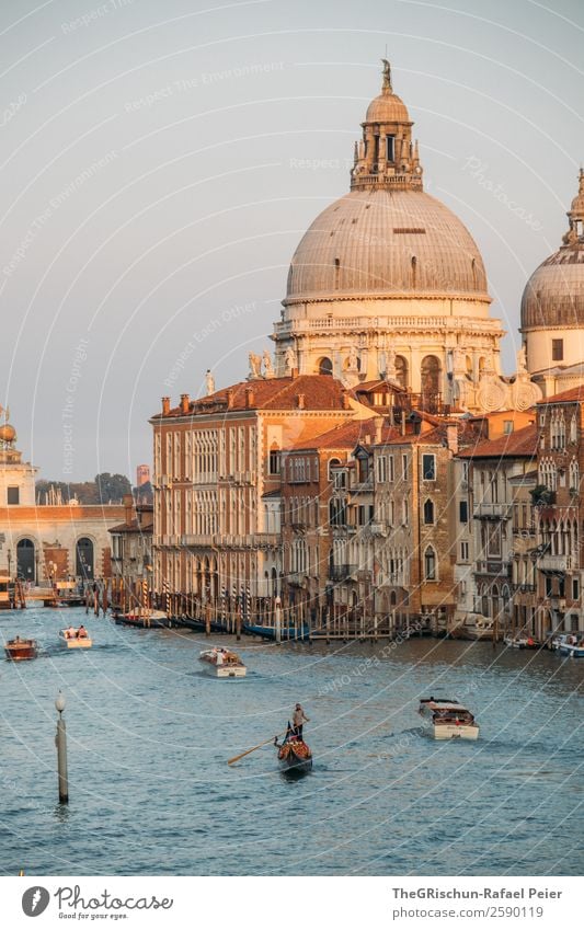 Venice Small Town Port City Downtown Dome Blue Brown Yellow Gold Impressive Canal Grande Gondolier House (Residential Structure) Travel photography Moody Italy