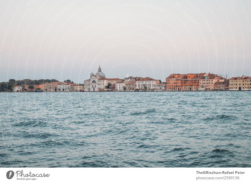 Venice Small Town Port City Downtown Blue Brown Water House (Residential Structure) Church Twilight Italy Exterior shot Deserted Copy Space top