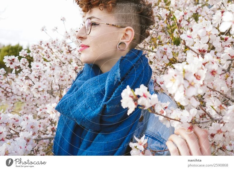 Young redhead woman surrounded by flowers Lifestyle Style Joy Happy Beautiful Hair and hairstyles Healthy Wellness Freedom Human being Feminine Young woman