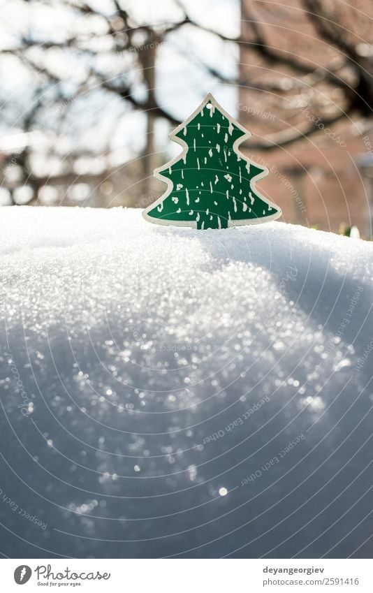 Wooden christmas tree on snow. Design Winter Snow Decoration Feasts & Celebrations Christmas & Advent Nature Tree Toys New Green White background year fir