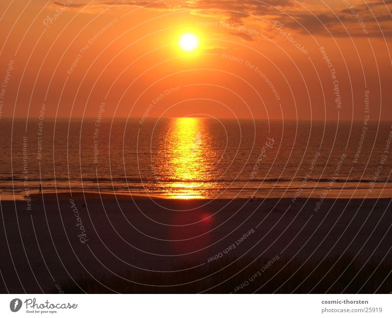 red star Ocean Clouds Red Reflection Denmark Henne beach Sun Water Sand Sky Sunset