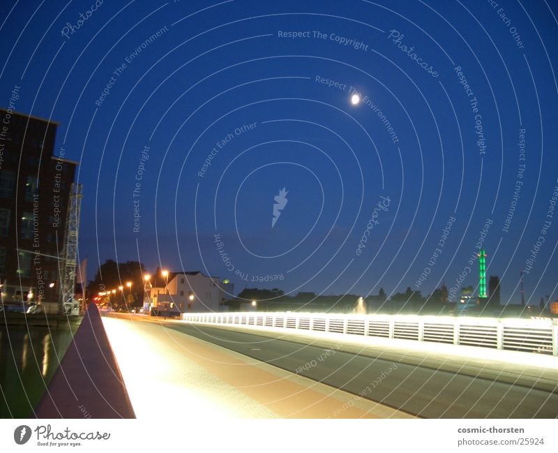 the bridge Night Duisburg Harbour Long exposure Bridge Moon Sky