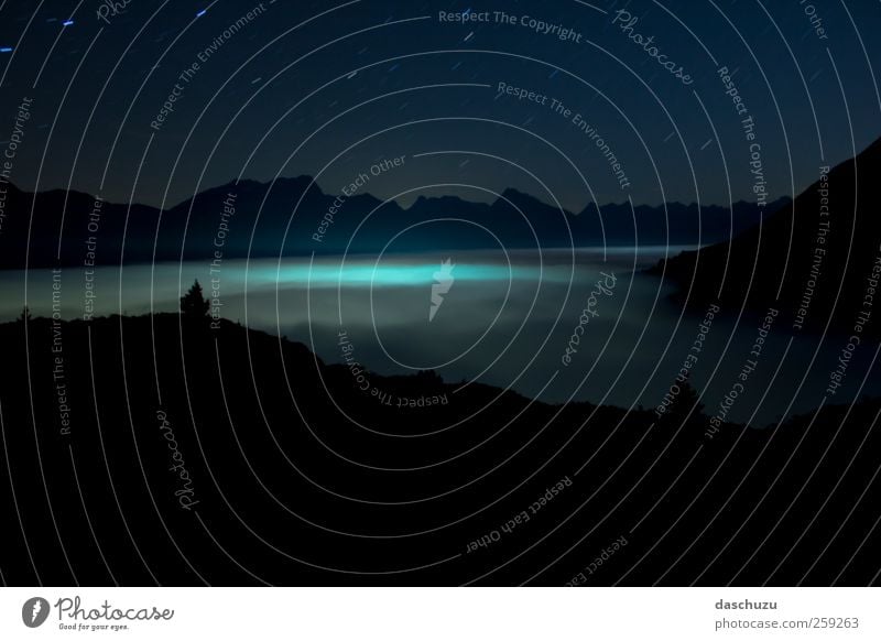 Sea of fog over St. Anton Night sky Alps Mountain st. anton Austria Europe Starry sky Colour photo Exterior shot Deserted Long exposure