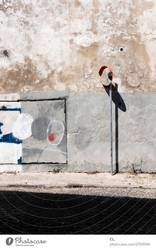 traffic mirrors Beautiful weather Lisbon Portugal Wall (barrier) Wall (building) Transport Traffic infrastructure Road traffic Street Lanes & trails Road sign