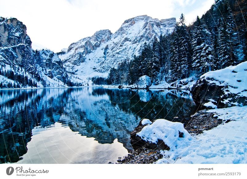 snowy mountain lake with mountains and blue sky Beautiful Vacation & Travel Tourism Adventure Sun Winter Snow Mountain Family & Relations Nature Landscape Sky