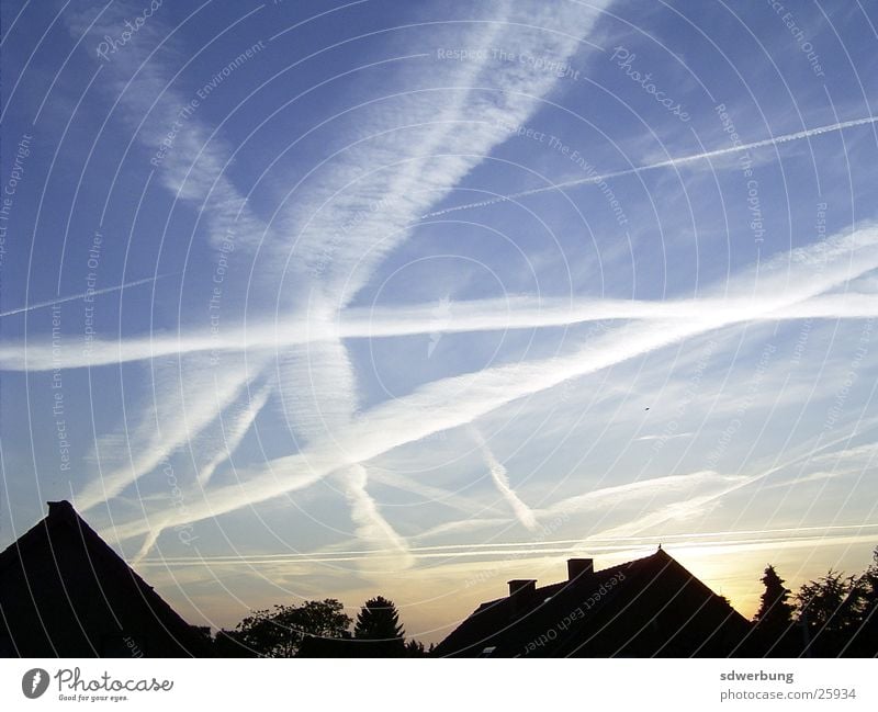 condensation trails on a summer evening Summer air cross frankfurt air cross Weather Evening