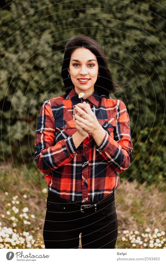 Pretty brunette girl Lifestyle Joy Happy Beautiful Face Wellness Relaxation Human being Woman Adults Nature Sky Flower Grass Blossom Park Meadow Smiling