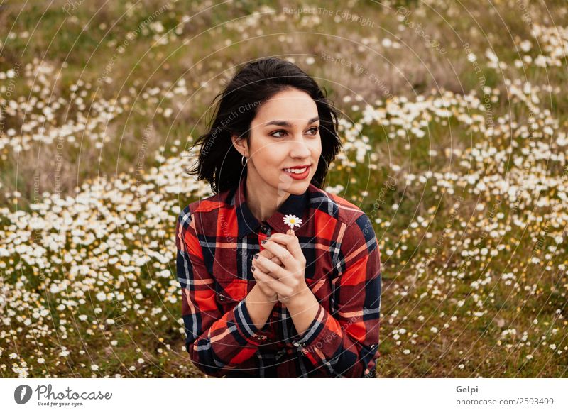 Brunette girl Lifestyle Joy Happy Beautiful Face Wellness Relaxation Human being Woman Adults Nature Sky Flower Grass Blossom Park Meadow Smiling Happiness