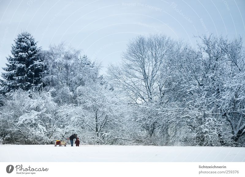 winter walk Calm Trip Winter Snow Winter vacation Child Woman Adults Parents Family & Relations 2 Human being Nature Landscape Sky Ice Frost Breathe Freeze