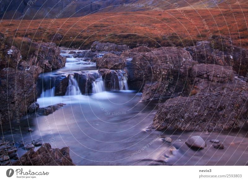 The Fairy Pools in Scotland Landscape Water Autumn Grass Meadow Brook River Waterfall Discover Relaxation Hiking Beautiful Gray Orange Red Rock Stony Grassland