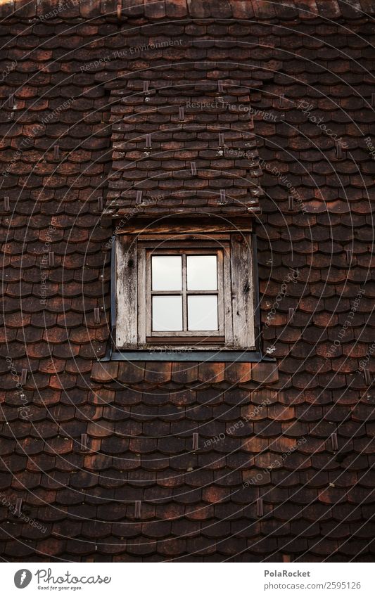 #A# Top floor Hut Esthetic Architecture Roof Gable Skylight Attic story Window Pattern Tiled roof Brick Brick red Old fashioned Colour photo Subdued colour