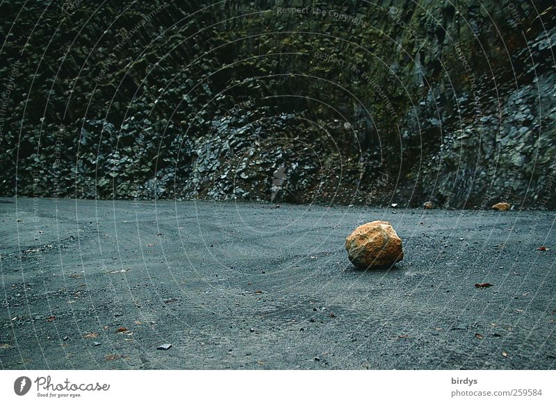 dangerous rockfall on a road. Rock detaches from mountain slope Street Rockfall Nature Dangerous Stone Lanes & trails peril obstacle Lie Slope Threat Change