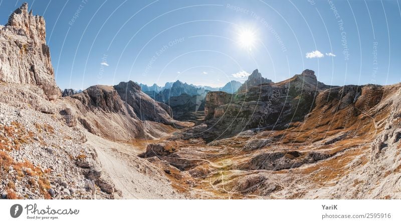 Dolomites Nature Landscape Elements Earth Sky Cloudless sky Sun Sunlight Autumn Beautiful weather Alps Mountain Sharp-edged Large Infinity Blue Power