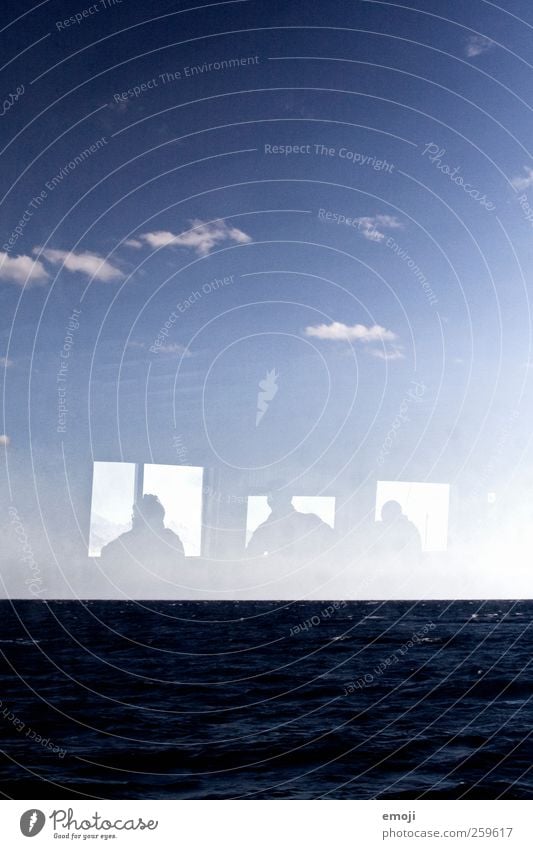 Window to the sea Human being 3 Sky Waves Ocean Blue Reflection Surrealism Vantage point View from a window Sea water Water Surface of water Far-off places