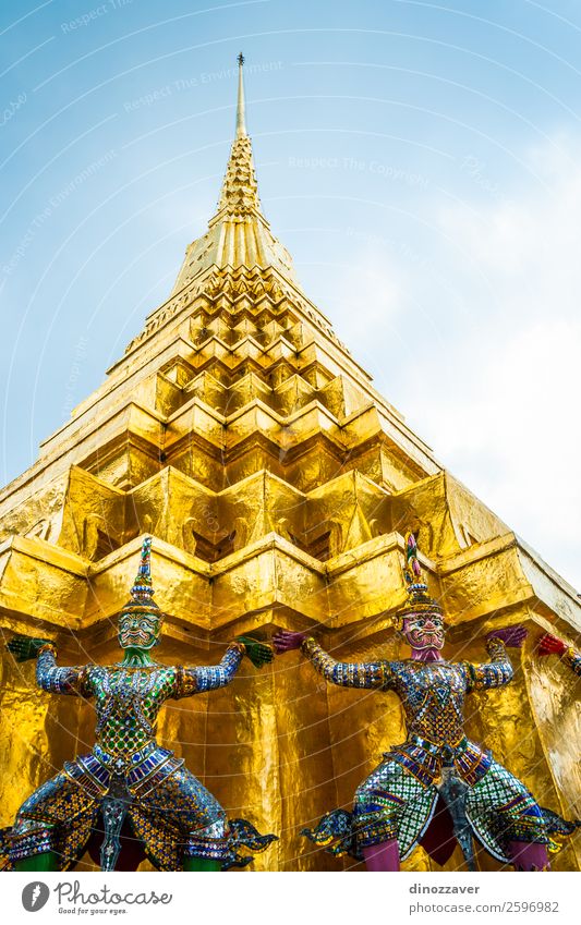 Colorful statue at Wat Phra Kaew temple, Bangkok Vacation & Travel Decoration Art Culture Palace Places Building Architecture Blue Gold Religion and faith