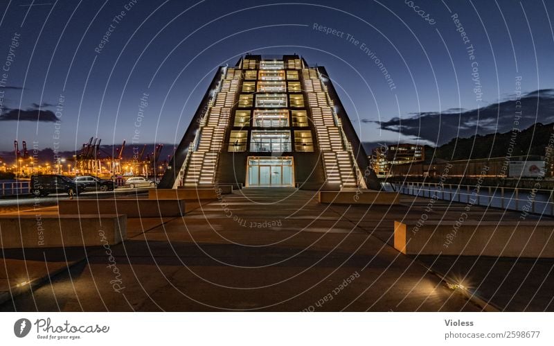 Dockland IV Port City Harbour Manmade structures Building Architecture Stairs Terrace Tourist Attraction Landmark Esthetic Exceptional Dark Whimsical Night