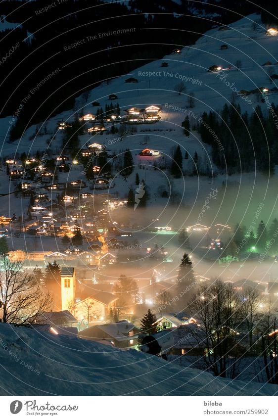 winter night steering Village House (Residential Structure) Church Building Architecture Cold Yellow Black White Fog Village church Switzerland Simmern valley