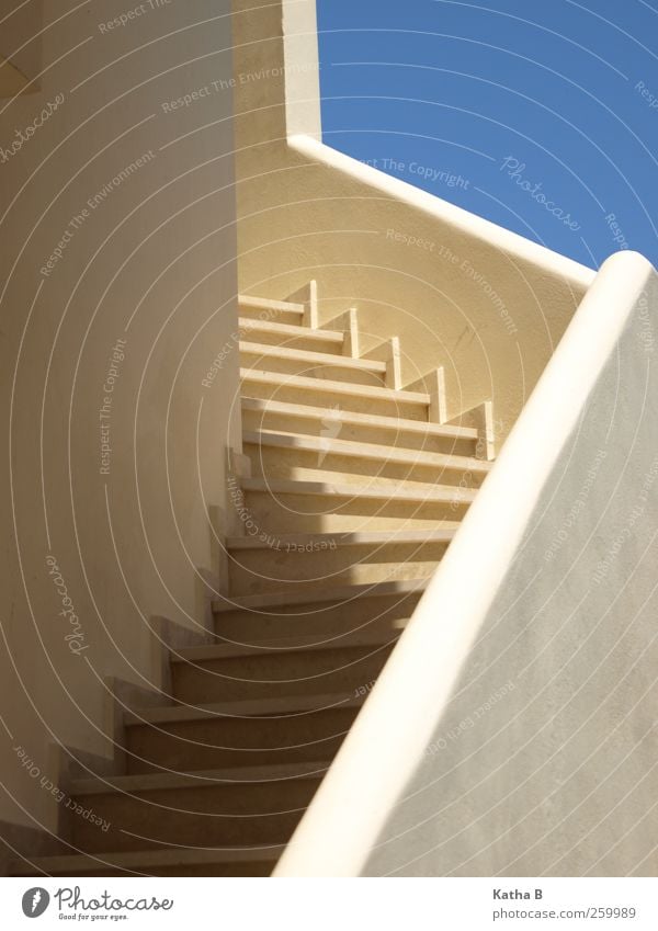 Greek staircase Stairs Hersonissos Greece Detached house Architecture Facade Banister Exotic Warmth Blue White Warm-heartedness Vacation & Travel Go up Sky blue