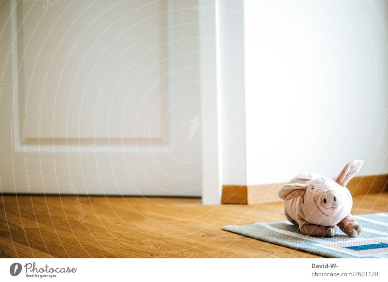 Cuddly toy lies on the floor and was forgotten in the children's room cuddly toy Swine Cute Ground left Lie Forget Infancy Children's room sad Carpet Toddler