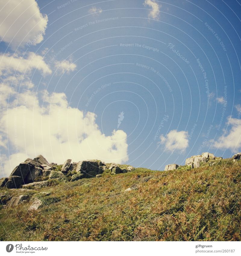 cornish hills Environment Nature Landscape Plant Elements Earth Sky Clouds Summer Weather Beautiful weather Grass Meadow Hill Rock Mountain Peak Esthetic Stone