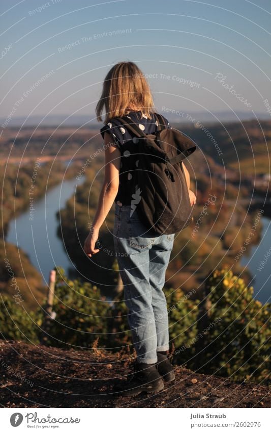 Hiking autumn main loop Feminine Woman Adults 1 Human being 18 - 30 years Youth (Young adults) Nature Landscape Sun Autumn Beautiful weather Bushes Vineyard