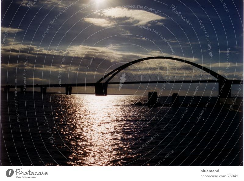 Fehmarnsund Bridge Sunset Waves Clouds Europe Water