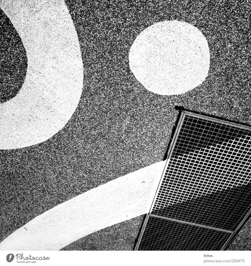 street art Art Concrete White Colour Dye Grating Ground Floor covering Drawing Circle Molding Asphalt Subsoil Shaft Black & white photo Exterior shot Close-up