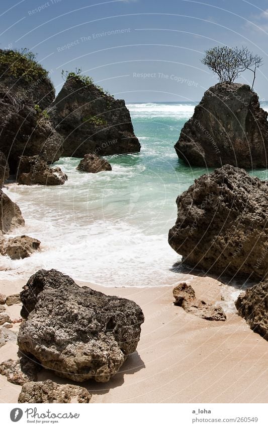 summertime Nature Elements Sand Water Sky Horizon Summer Beautiful weather Rock Coast Beach Ocean Exotic Clean Warmth Wanderlust Loneliness Vacation & Travel