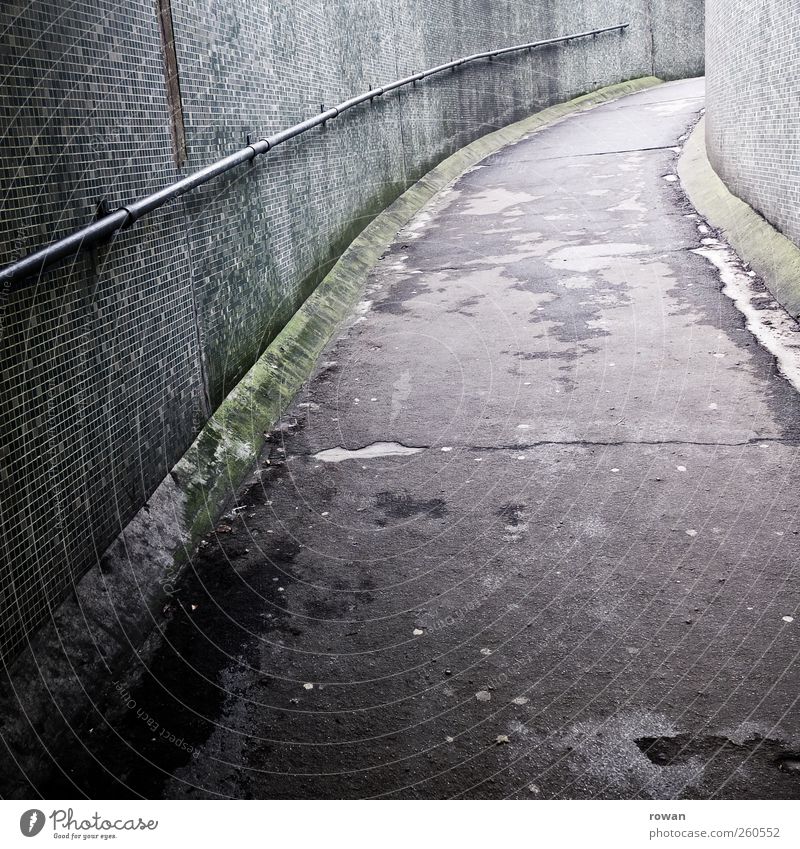 ramp Town Downtown Tunnel Manmade structures Wall (barrier) Wall (building) Gloomy Ramp Handrail Old Derelict Wet Arch Curve Upward Movement Underpass