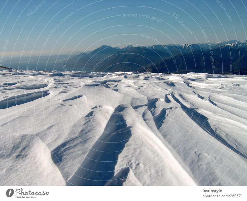 snow furrows Formation Lake Winter Garda Mountain Snow