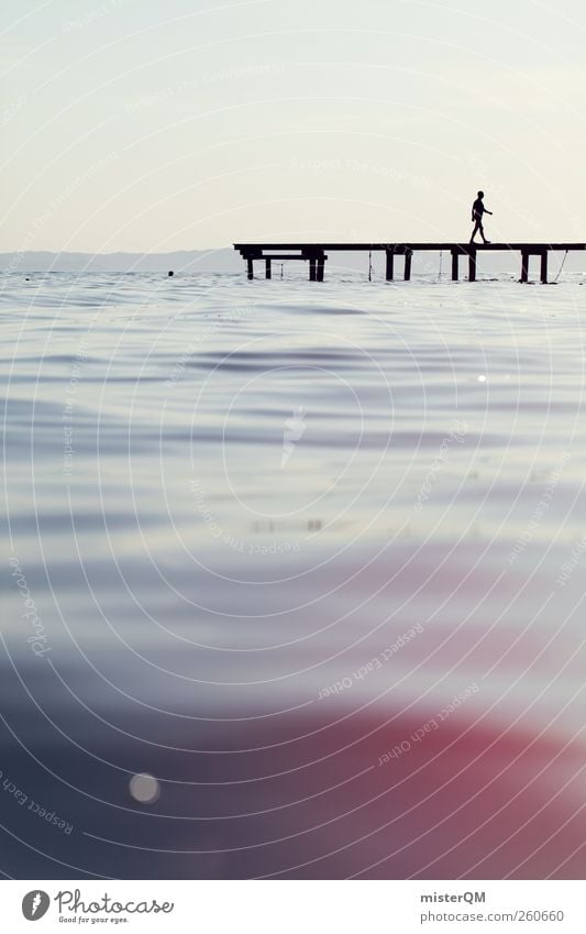 the lightness of being. Art Esthetic Contentment Peace Peaceful Jetty Footbridge Sky Skyward Relaxation Human being Lake Ocean Italy Swell Decent Water Horizon