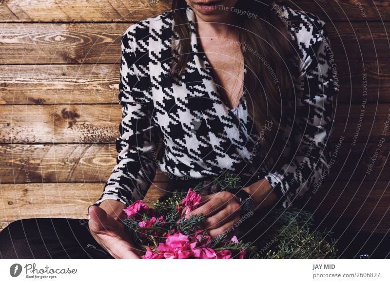 Woman sitting, setting christmas wreath with flowers Beautiful Leisure and hobbies Winter Decoration Feasts & Celebrations Valentine's Day Mother's Day Easter