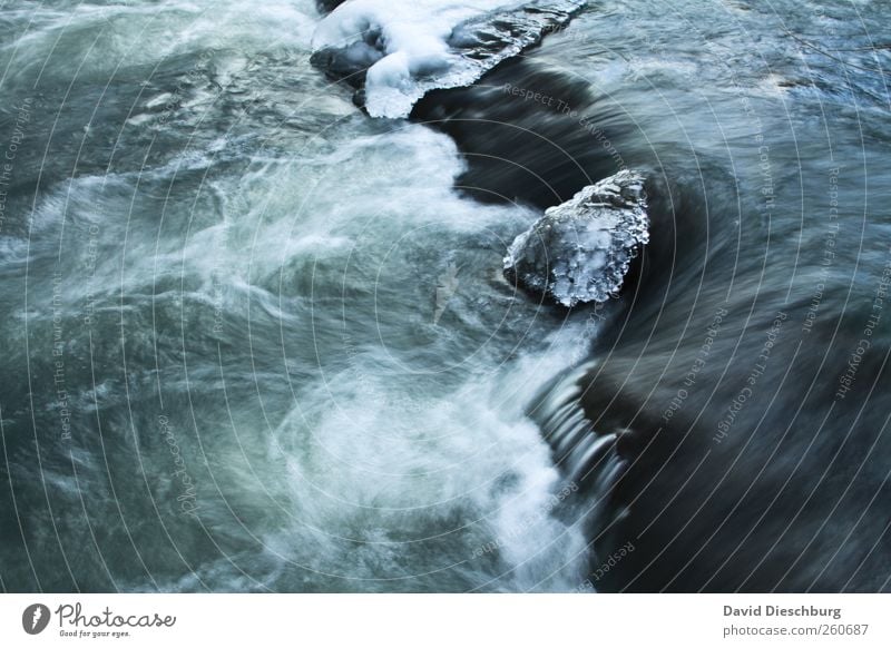 Lahn on the rocks Nature Water Winter Ice Frost Waves Brook River Waterfall Blue Black White Frozen Flow Body of water Cold Foam Surface of water Whirlpool