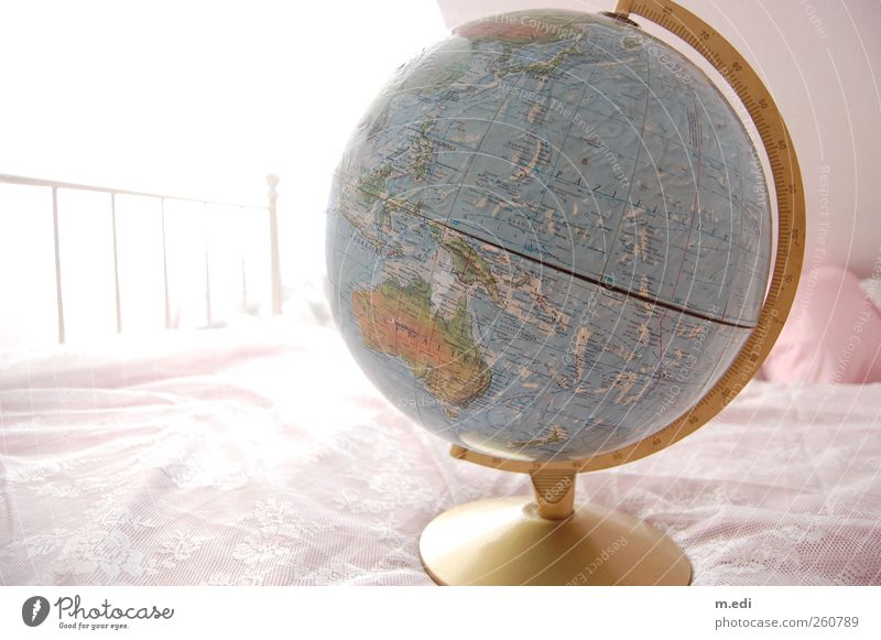 i want to travel the world with you! Bed Globe Map Australia Sphere Bright Longing Wanderlust Colour photo Interior shot Light