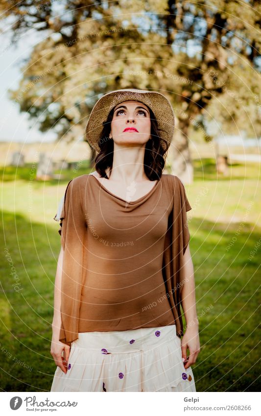 Stylish woman Lifestyle Style Beautiful Face Human being Woman Adults Nature Landscape Tree Fashion Clothing Hat Brunette Eroticism Cute Retro Brown girl young