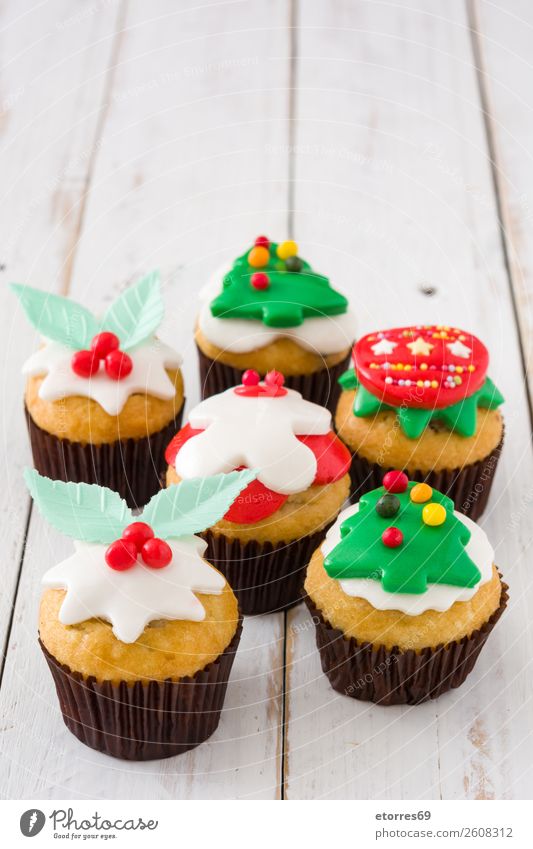 Christmas cupcakes Food Food photograph Baked goods Cake Dessert Candy Breakfast Christmas & Advent Good Sweet Red Cupcake Sugar Celebration of success Seasons