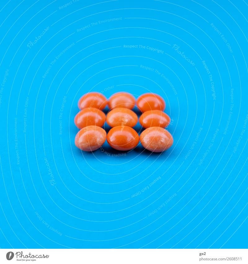 Orange Pills Food Candy Nutrition Diet Healthy Health care Medical treatment Medication Esthetic Round Blue Colour photo Interior shot Studio shot Close-up