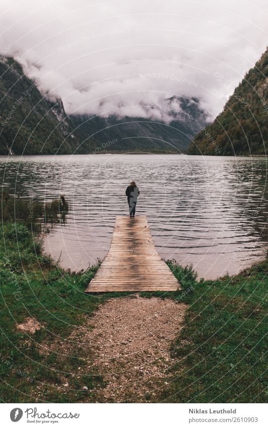 At the end of the footbridge Calm Vacation & Travel Trip Adventure Mountain Hiking Human being Feminine Young woman Youth (Young adults) Woman Adults 1