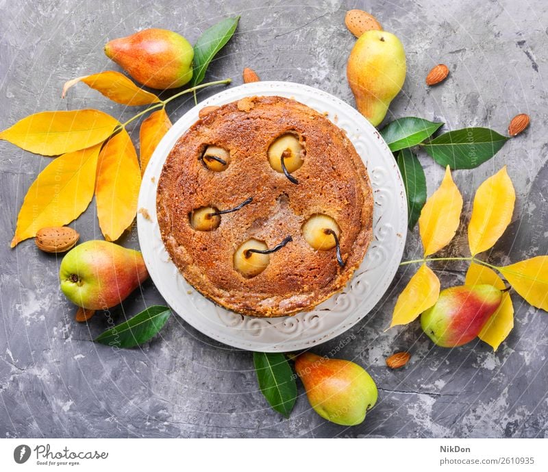 Homemade autumn pear cake autumnal pie food sweet dessert homemade tart fruit baked bakery delicious breakfast sugar recipe cuisine caramel healthy french