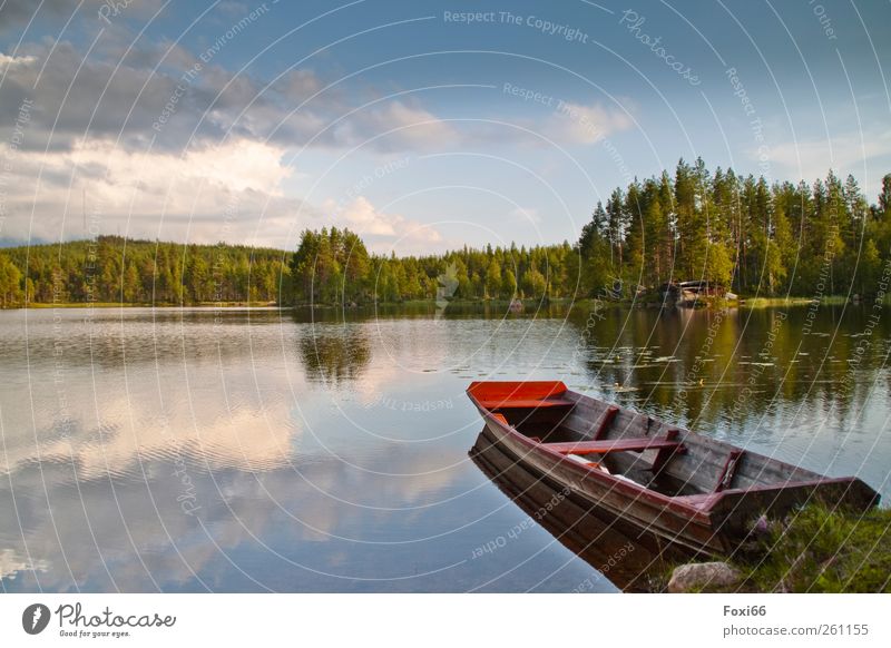 my house,my boat..... Vacation & Travel Adventure Freedom Landscape Water Sky Clouds Summer Tree Lakeside Swede Deserted Boating trip Wood Swimming & Bathing